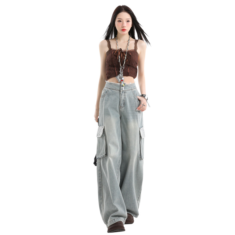 ダンス衣装 キルティングビスチェとワイドカーゴデニムセット