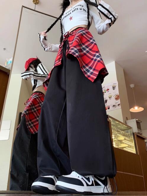 ロック風チェック柄ワイドパンツ キッズダンス衣装