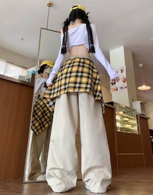 ロック風チェック柄ワイドパンツ キッズダンス衣装