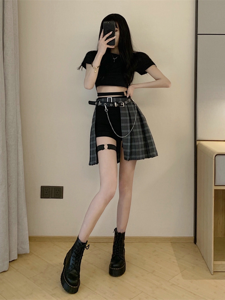 ダンス衣装 格子柄アシンメトリースカート衣装