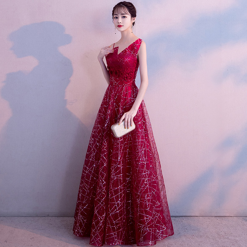 ダンス衣装 星空煌めくアシンメトリー肩袖ロングドレス