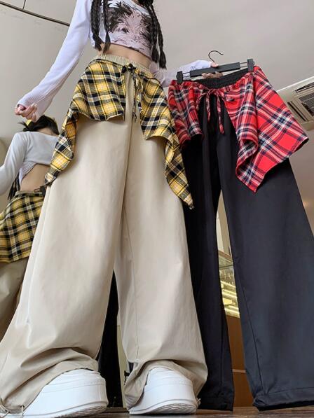 ロック風チェック柄ワイドパンツ キッズダンス衣装