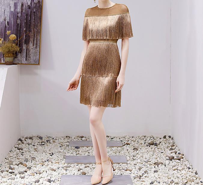 ダンス衣装 多層フリンジ装飾社交舞踊用短袖衣装