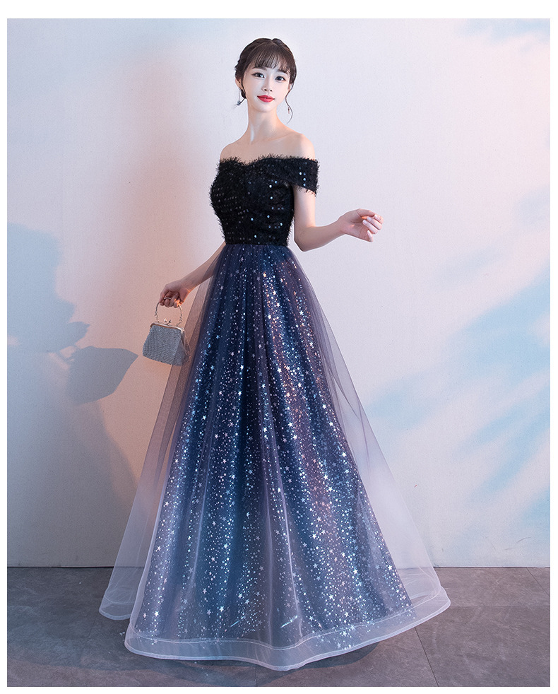 ダンス衣装 星空グラデーションオフショルダーロングドレス