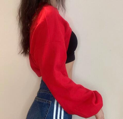 ダンス衣装 ヒップホップ ショート丈スウェット 赤色 ダンス練習着
