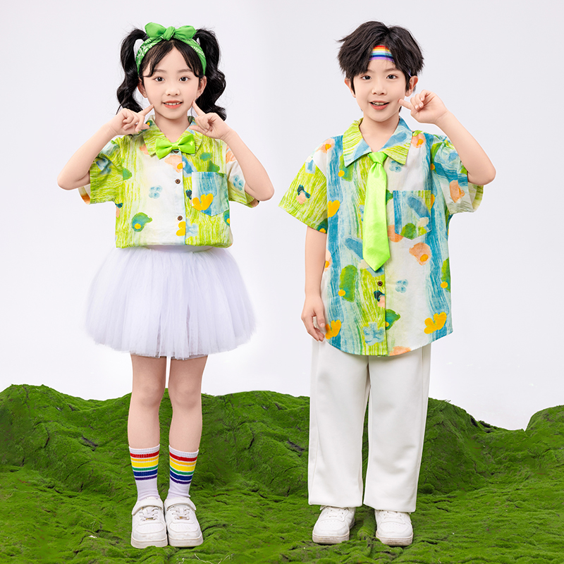 ダンス衣装 爽やか模様シャツ＆チュチュセット