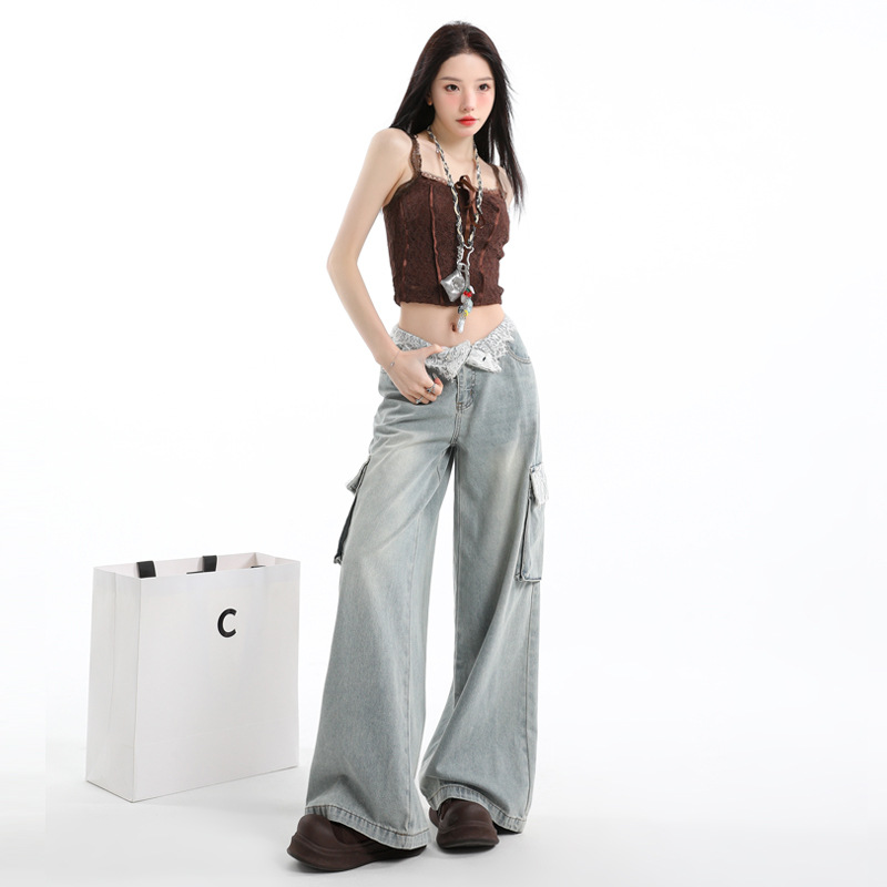 ダンス衣装 キルティングビスチェとワイドカーゴデニムセット