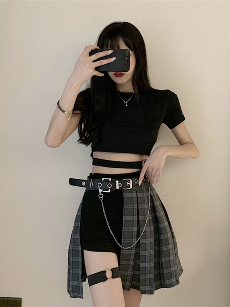 ダンス衣装 格子柄アシンメトリースカート衣装