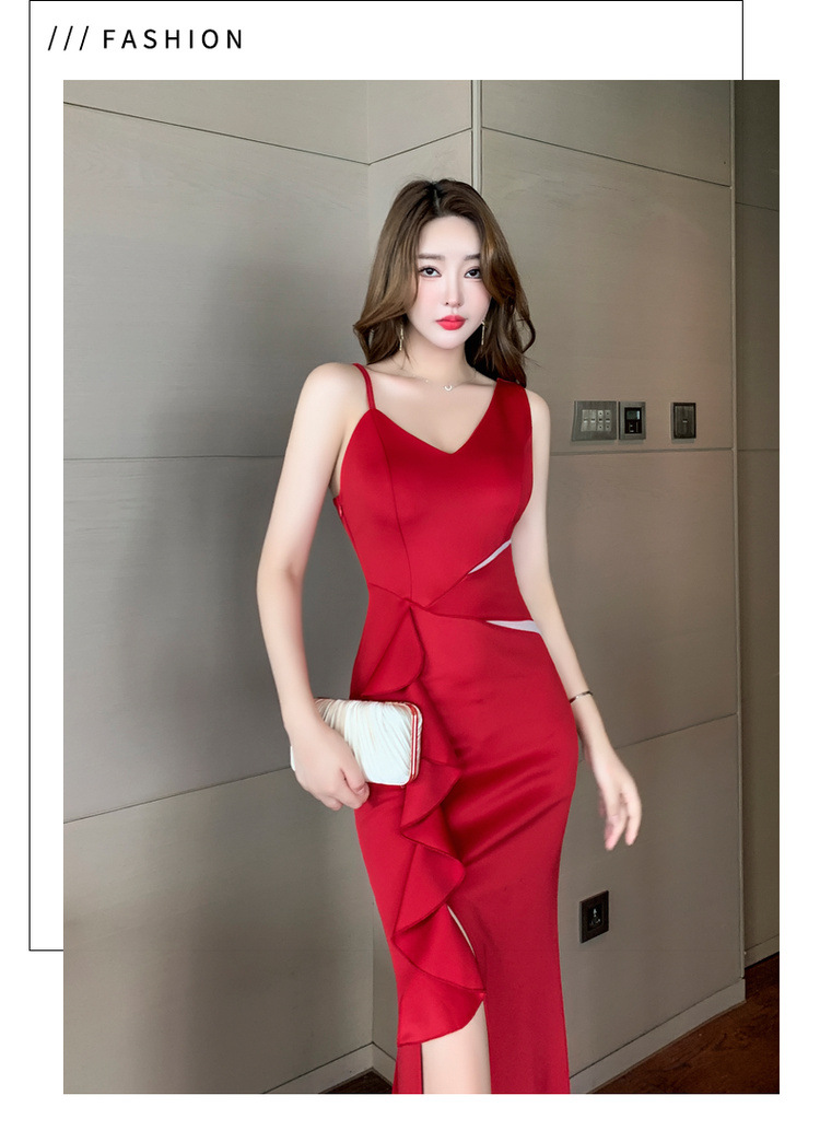 ダンス衣装 サイドカット装飾フリルアシンメトリーロングドレス