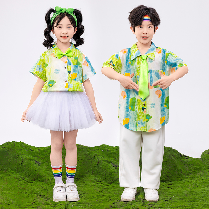 ダンス衣装 爽やか模様シャツ＆チュチュセット