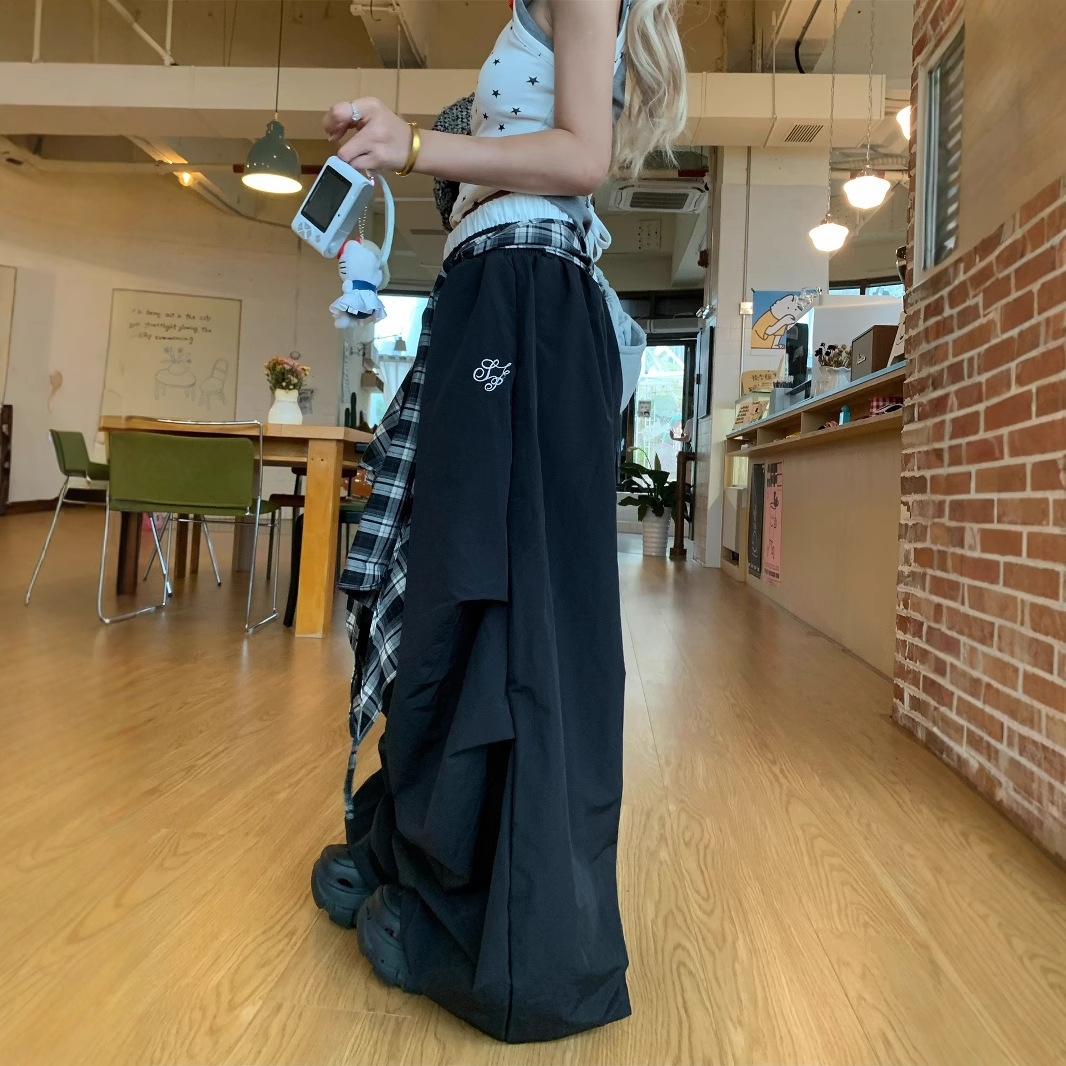 ダンス衣装 チェック柄切替ワイドパンツ