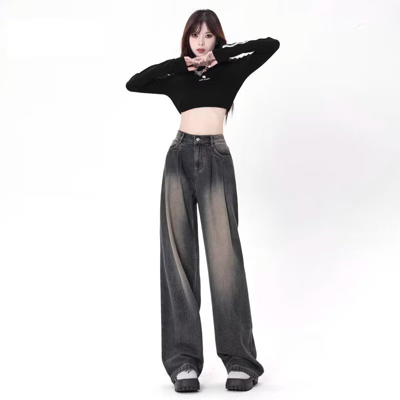 ダンス衣装 ショート丈トップスとワイドデニムパンツセット