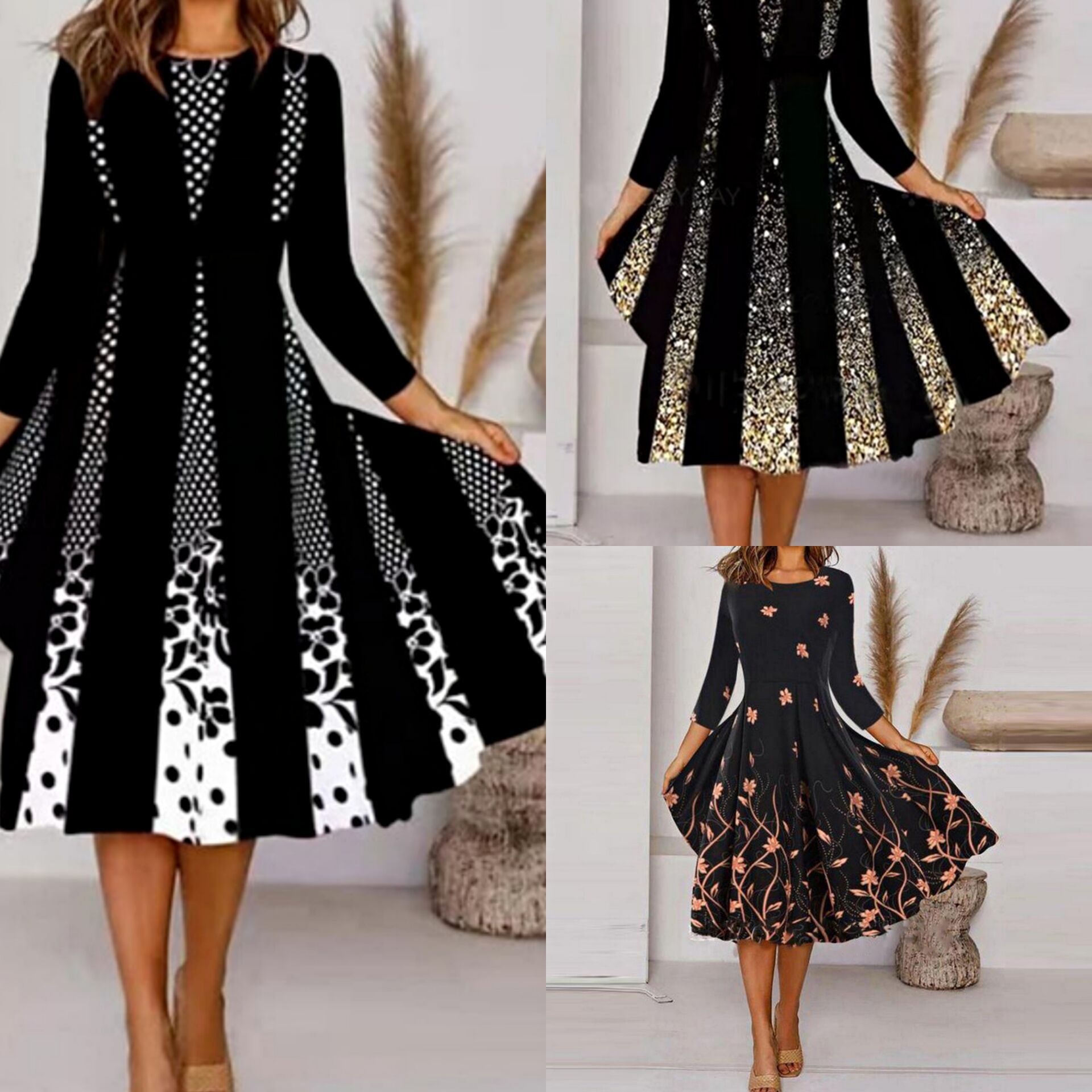 ダンス衣装 華麗な装飾が映える長袖フレア型社交ダンス専用衣装