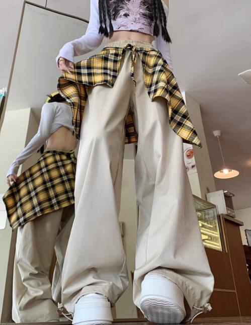 ロック風チェック柄ワイドパンツ キッズダンス衣装