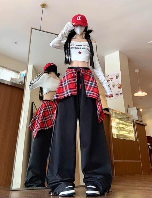 ロック風チェック柄ワイドパンツ キッズダンス衣装