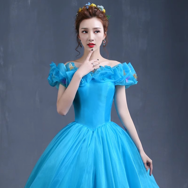 ダンス衣装 花びらオフショルダー姫様ボリュームロングドレス