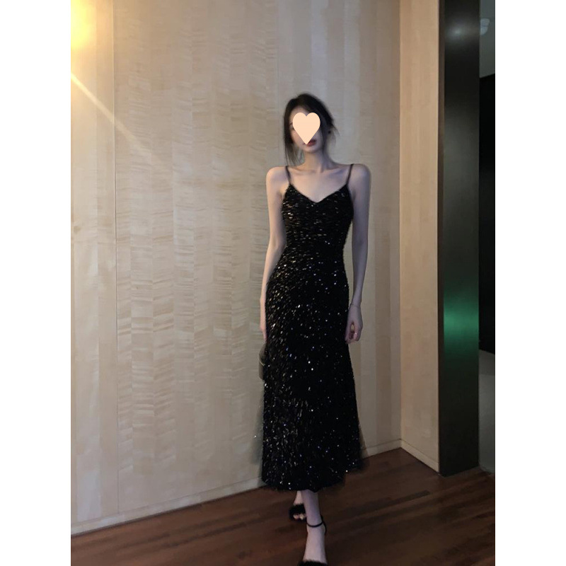 ダンス衣装 スパンコール輝く細身キャミソールワンピース