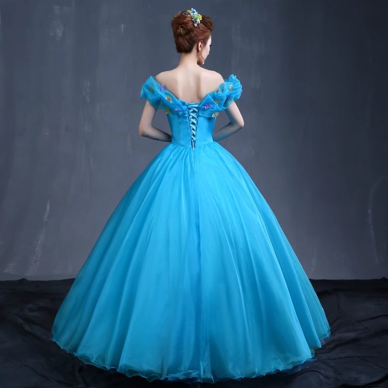 ダンス衣装 花びらオフショルダー姫様ボリュームロングドレス