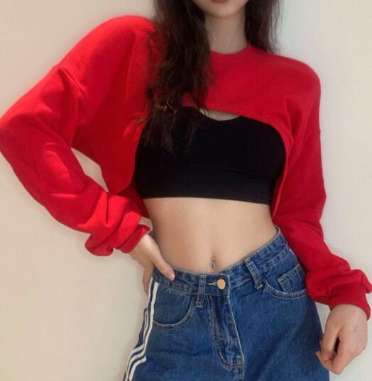 ダンス衣装 ヒップホップ ショート丈スウェット 赤色 ダンス練習着