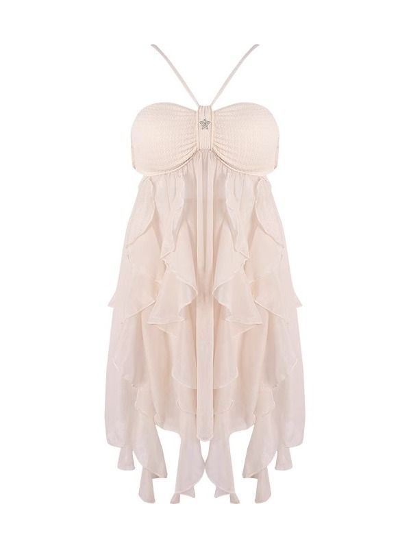 ダンス衣装 多層フリル華やかホルターネック舞踏服