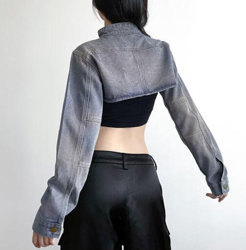 ロック系デニム切替ショート上着ダンス衣装用ジャケット