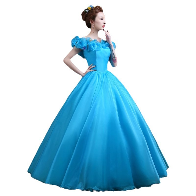 ダンス衣装 花びらオフショルダー姫様ボリュームロングドレス