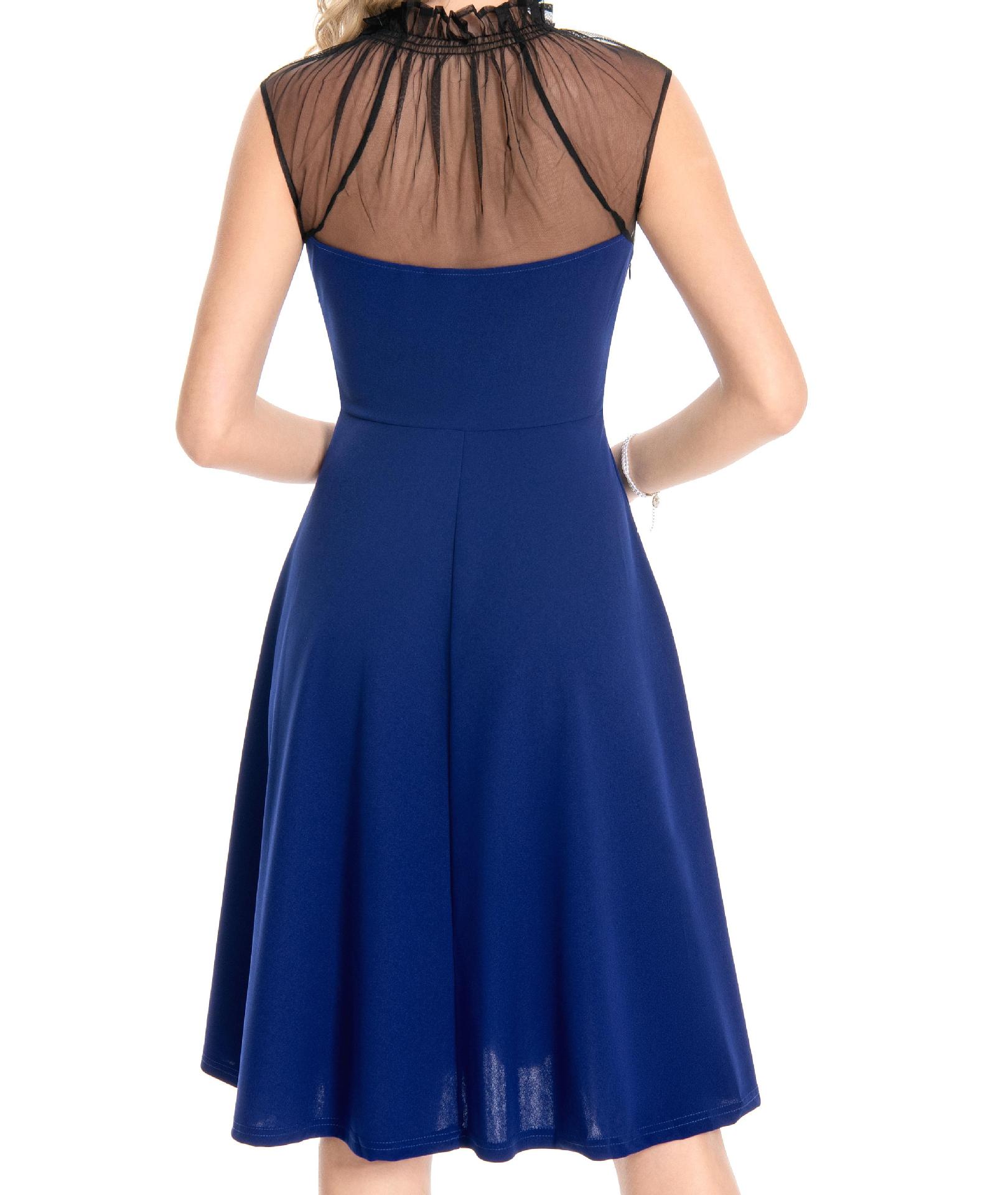 ダンス衣装 透け感ハイネック膝丈フレアダンス衣装