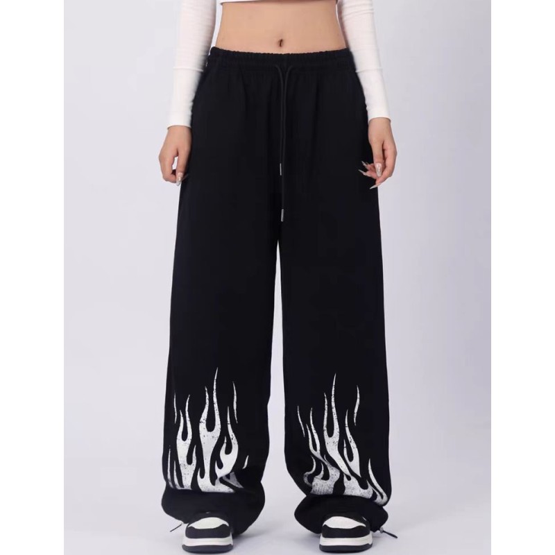 ダンス衣装 炎柄裾デザインワイドパンツ ヒップホップ