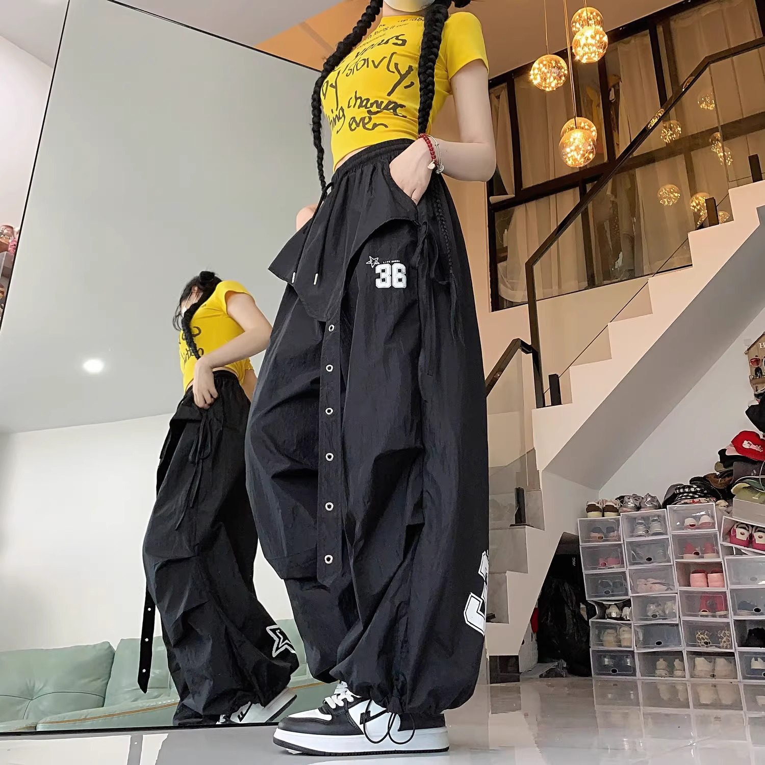 ダンス衣装 数字刺繍入りバスケ風イドパンツ