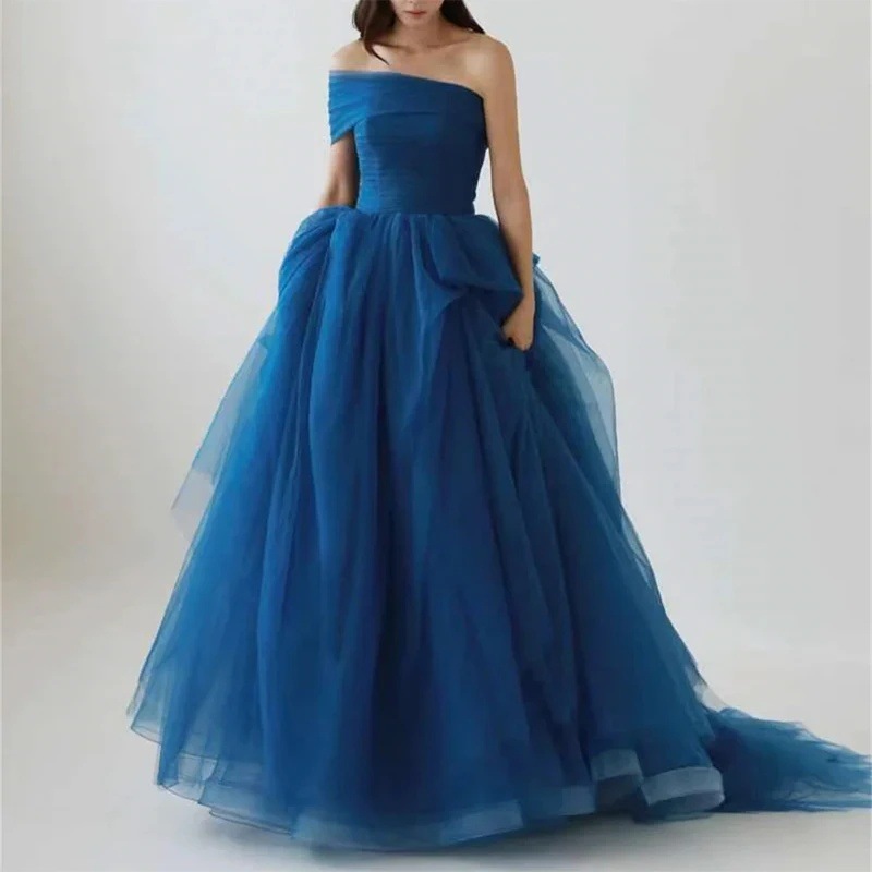 ダンス衣装 オフショルダーチュールボリューム舞踏会用ロングドレス