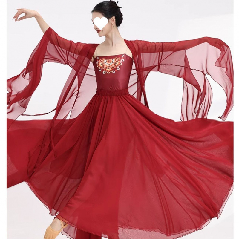 社交 ダンス  華麗刺繍入りシフォン長袖モダンドレス