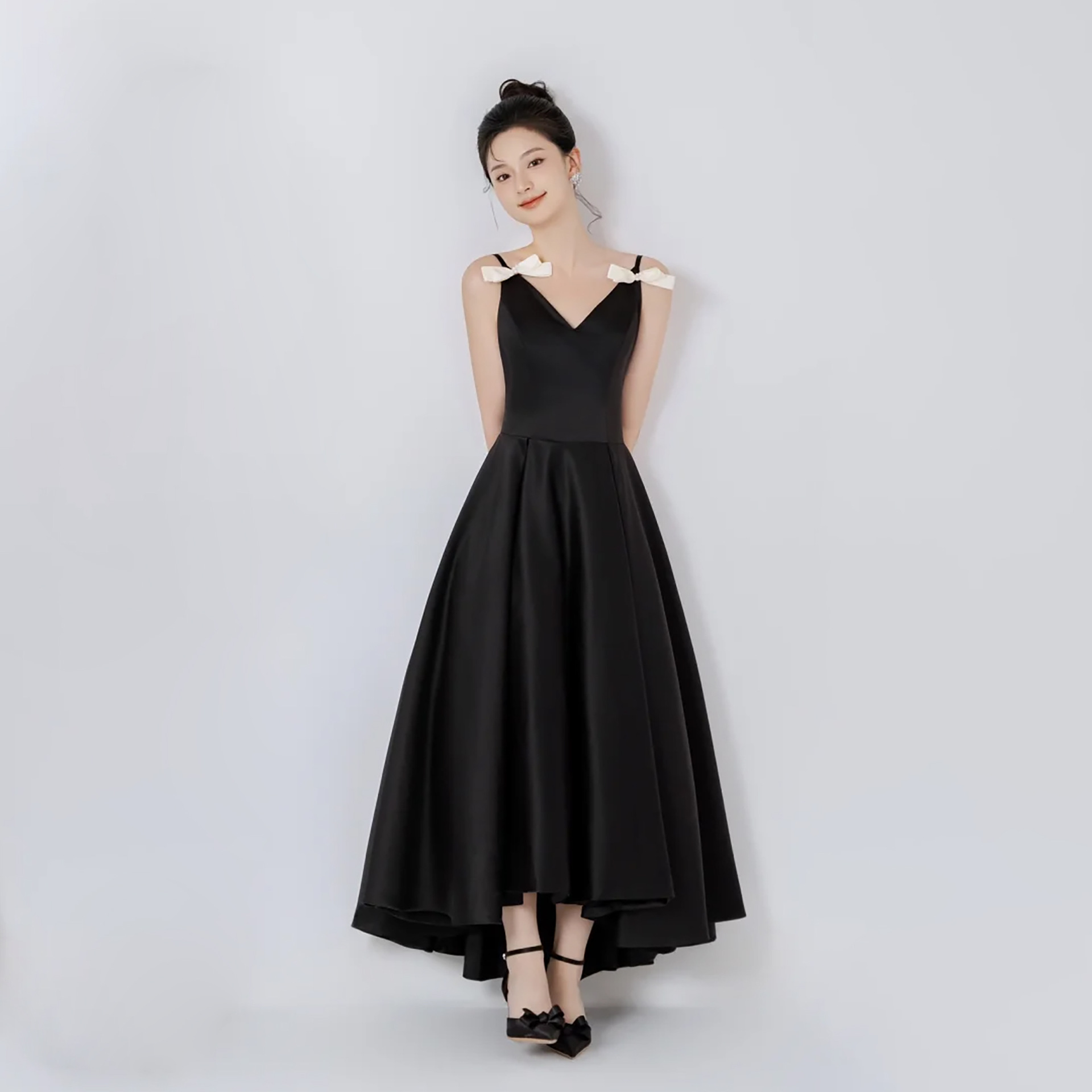 社交ダンス リボンショルダー付きイレギュラーヘム舞踏衣装