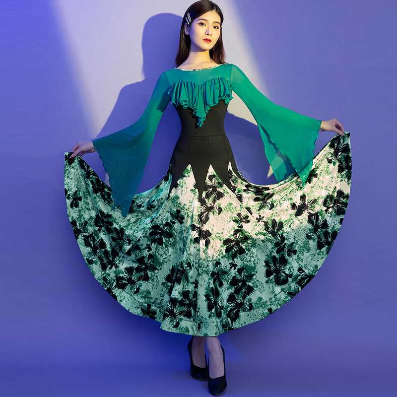 ダンス ドレス 華麗なる舞踏会ドレープフリル長袖ドレス