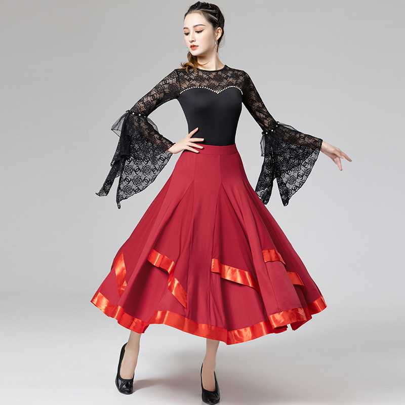 ダンス ドレス レース袖フレア モダンドレス