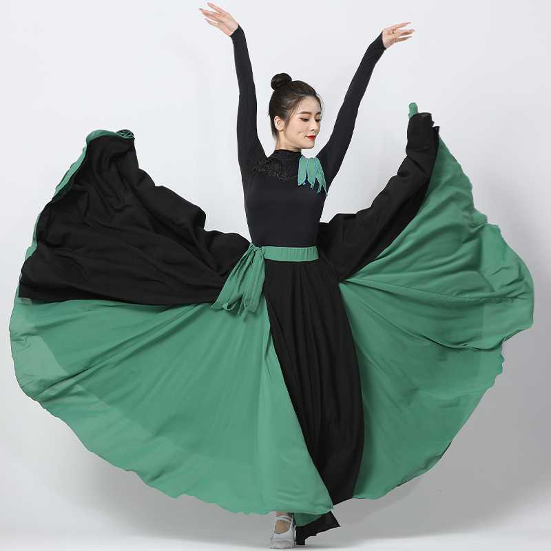 社交ダンス ドレス ジャズ 優雅な舞扇 二色重ね切替ダンス衣装