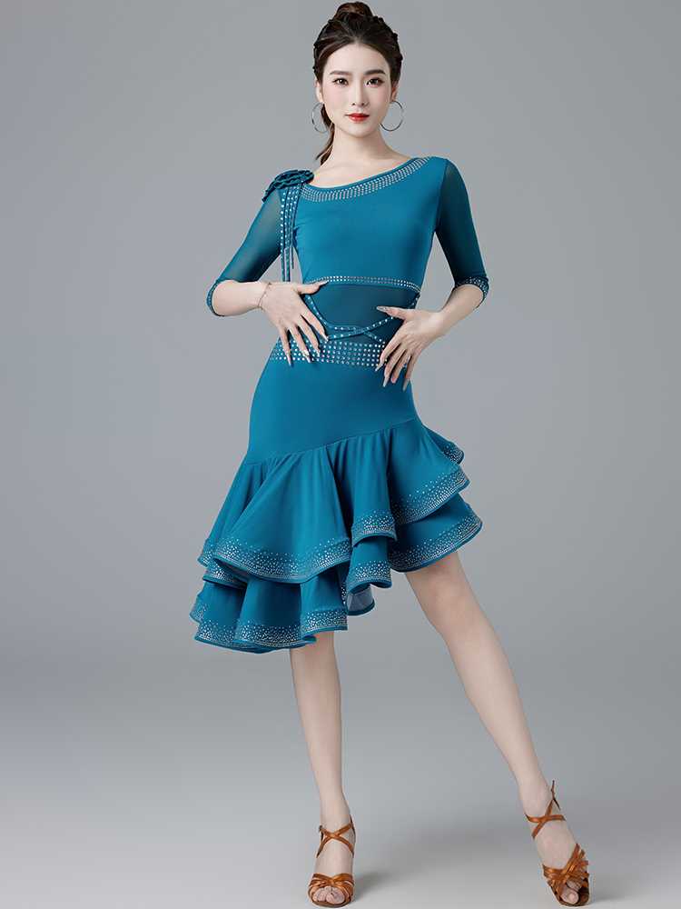 社交 ダンス ドレス 社交ダンス リズミカル ティアード フリル 社交ダンスドレス