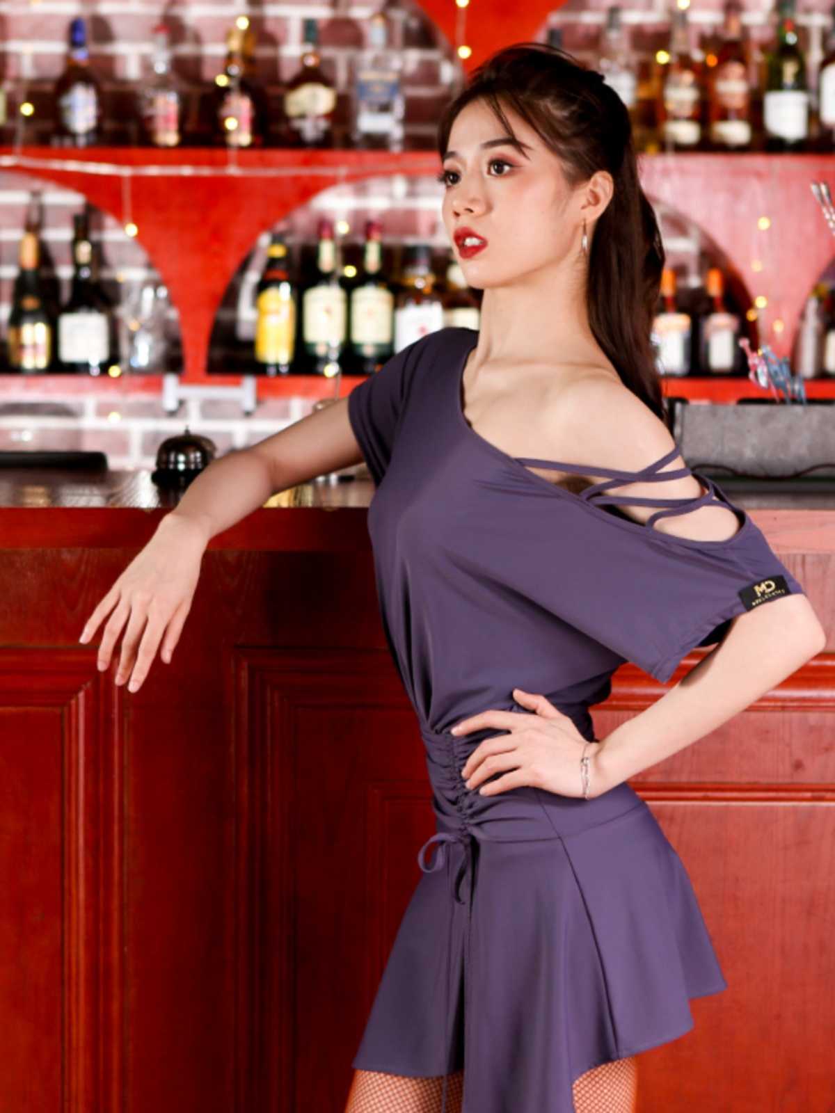 社交 ダンス ドレス 優美クロスストラップラテンドレス