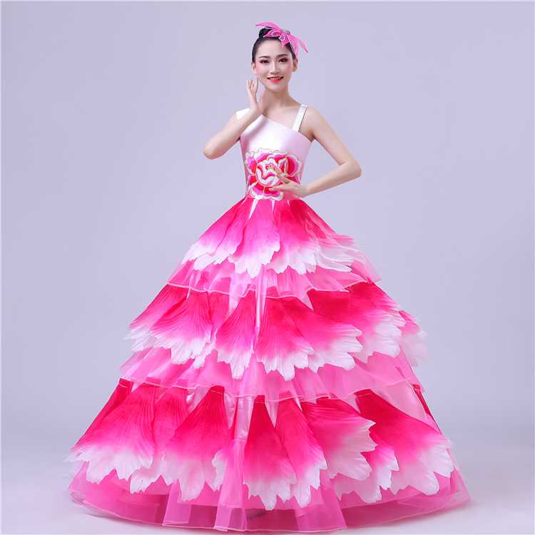 社交 ダンス ドレス 花びら舞うティアードドレス