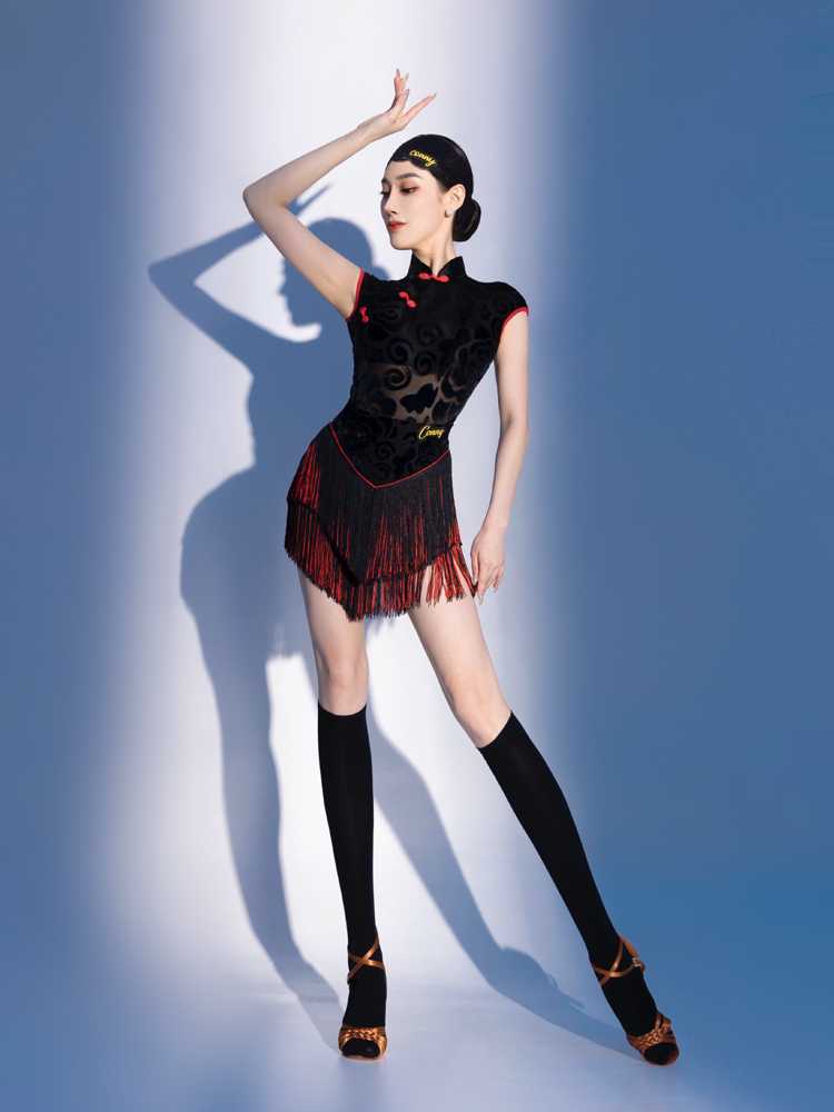 社交 ダンス ドレス 華麗なる舞扇フリンジドレス