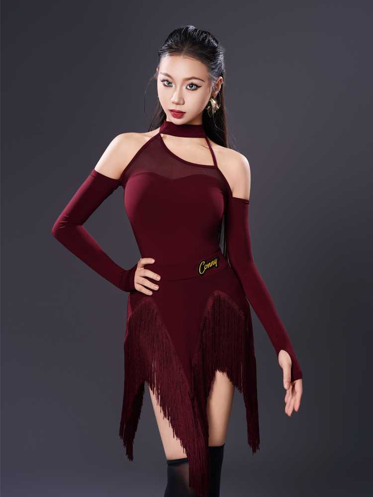 社交 ダンス ドレス 優美フリンジホルターネックドレス