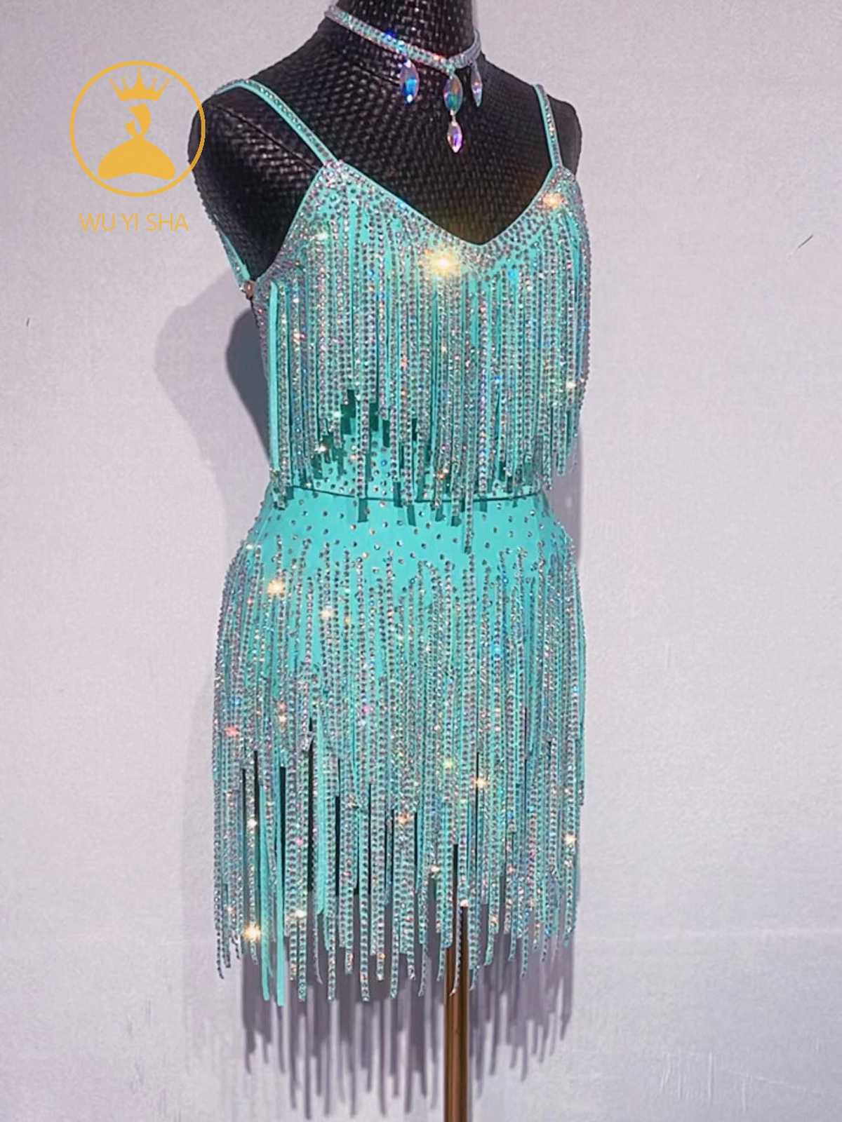 社交 ダンス ドレス きらめき流れるフリンジドレス