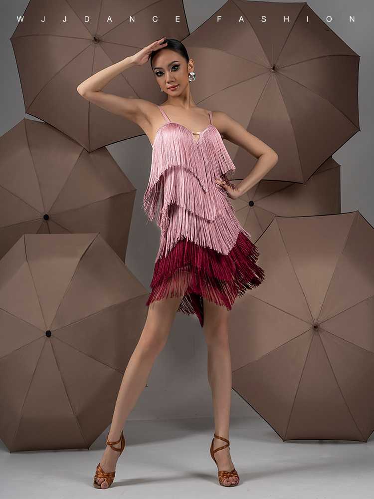 社交 ダンス ドレス 優美な流れフリンジドレス