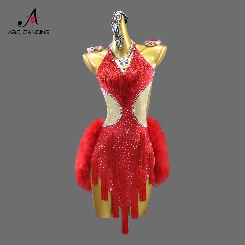 社交 ダンス ドレス 優美フリンジ ホルターネック ドレス