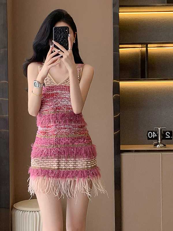 社交 ダンス ドレス フリンジ装飾キャミソールドレス