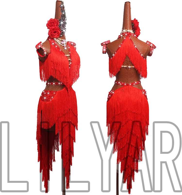 社交 ダンス ドレス 情熱の花びら フリンジドレス