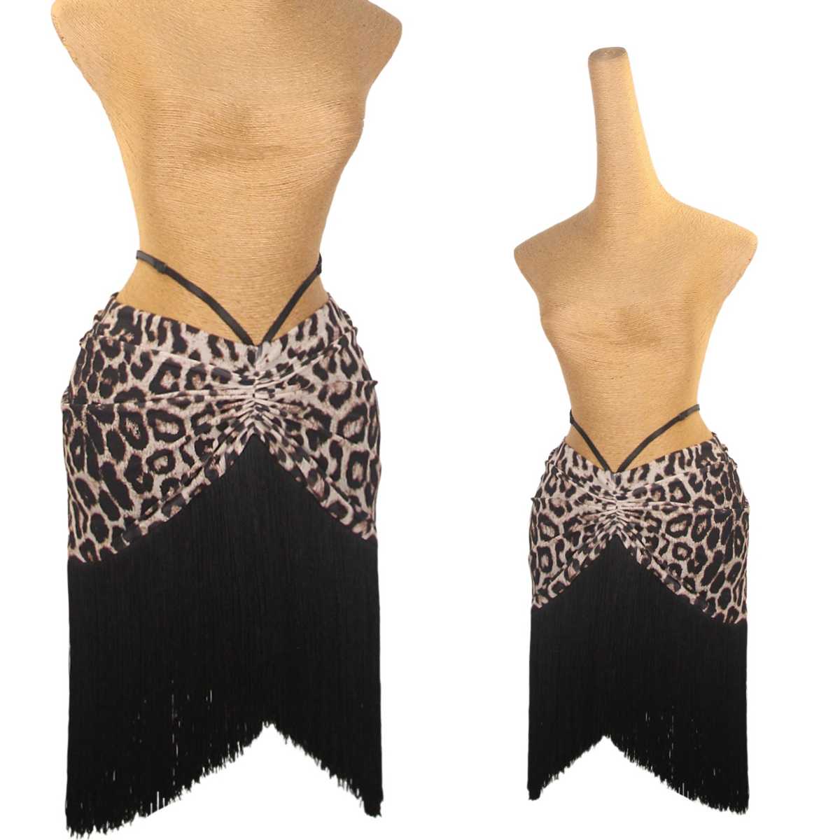 社交 ダンス ドレス 豹柄フリンジラテンスカート