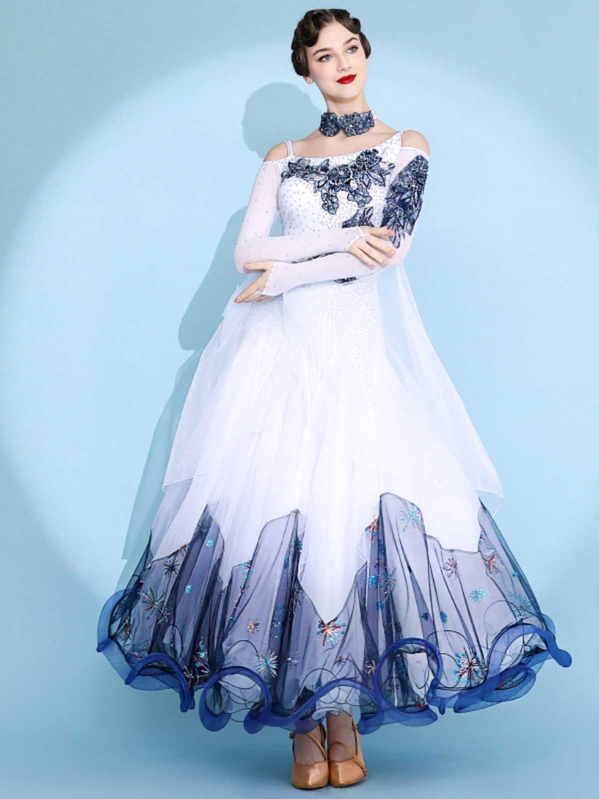 社交 ダンス ドレス 花嫁風オフショルダーラテンドレス