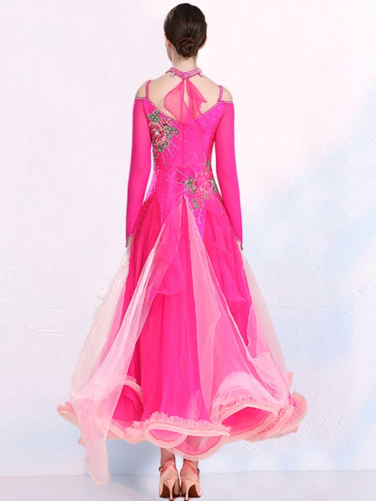 社交 ダンス ドレス 華麗な刺繍フローラルパターンラテンドレス