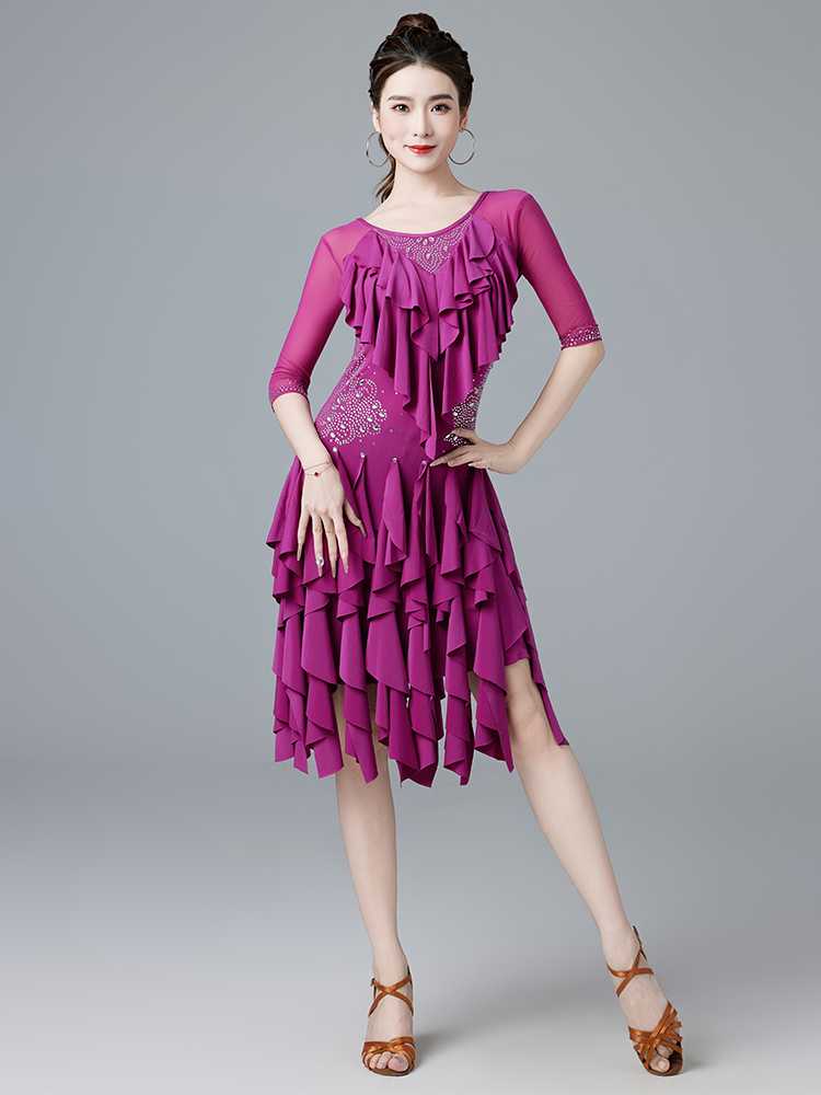 社交 ダンス ドレス 華麗なる重ね段フリルラテンドレス