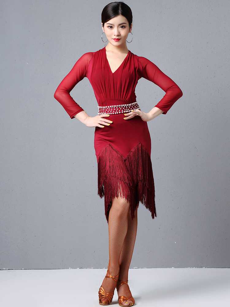 社交 ダンス ドレス フリンジ煌めき ラテンワンピース